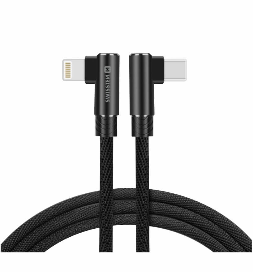 Textilný dátový kábel Swissten ARCADE USB-C / LIGHTNING 1,2 M - čierna